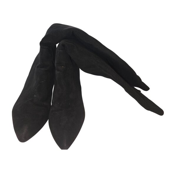 Sofft Sharnell Size 9.5 Black Suede Below Knee Side Zip with Leather ties High H - Picture 2 of 6